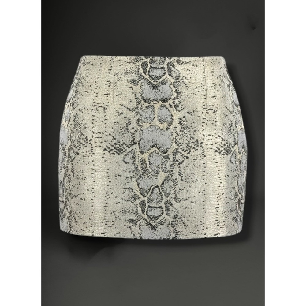 Sanctuary Metallic Snakeskin Jacquard Faux Leather‎ Trim Mini Skirt Large